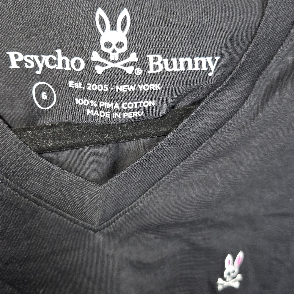 Psycho Bunny Men's Black V-Neck Tee Size:6 - Picture 3 of 6